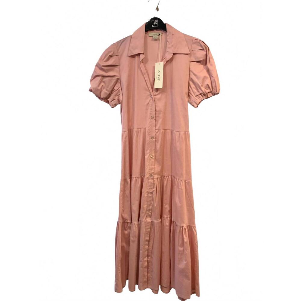NEW ASTRID women's button down tiered dress in powder